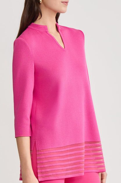 Plus Size Relaxed Burnout Hem Soft Knit Tunic, Carmine Rose | Ming Wang