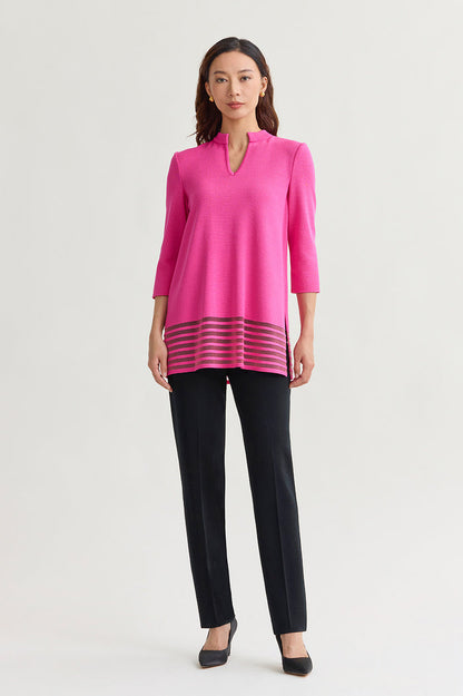 Plus Size Relaxed Burnout Hem Soft Knit Tunic, Carmine Rose | Ming Wang