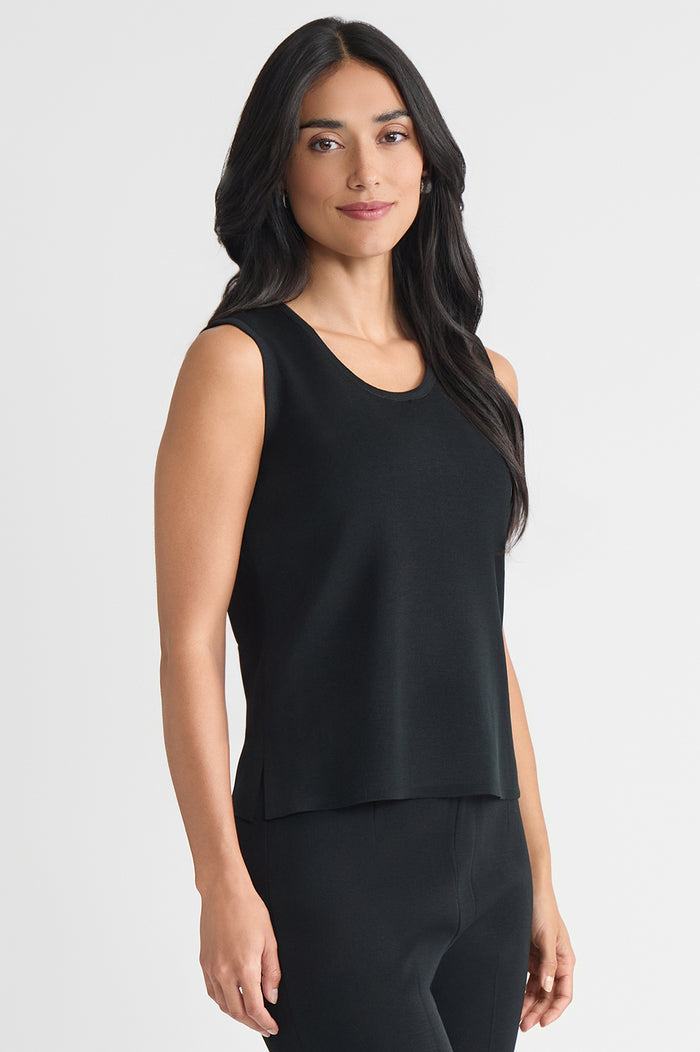 Plus Size Scoop Neck Knit Tank, Black, Black | Ming Wang