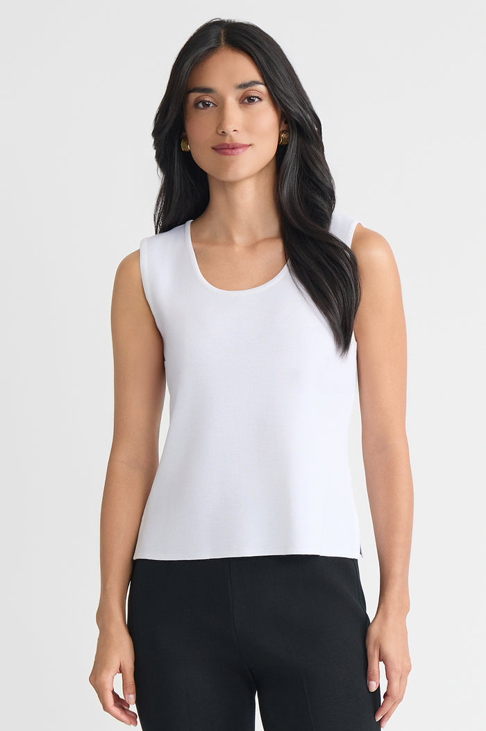 Plus Size Scoop Neck Knit Tank, White, White | Ming Wang