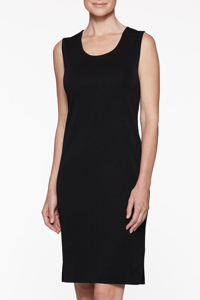 Plus Size Sleeveless Sheath Knit Dress, Black | Ming Wang
