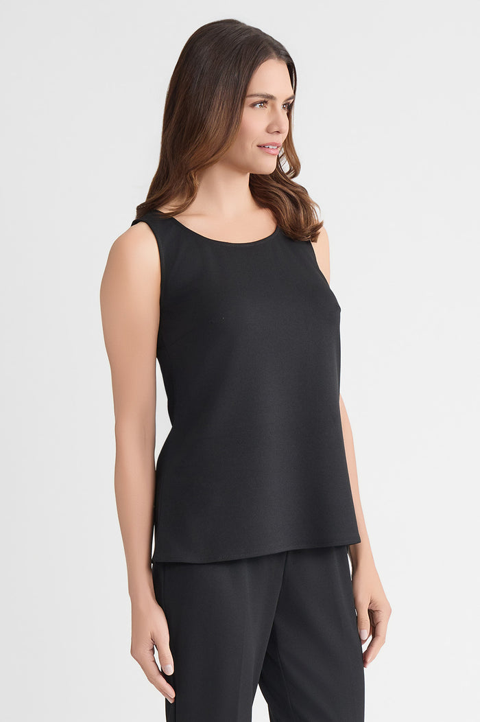 Plus Size Stretch Deco Crepe Scoop Neck Tank, Black, Black | Ming Wang