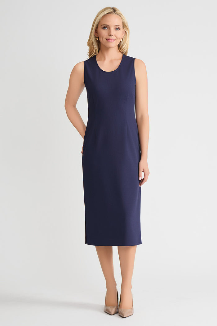 Plus Size Stretch Deco Crepe Sheath Midi Dress, Indigo, Indigo | Ming Wang
