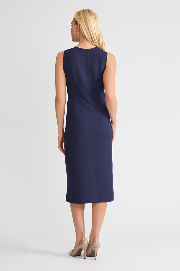 Plus Size Stretch Deco Crepe Sheath Midi Dress, Indigo, Indigo | Ming Wang