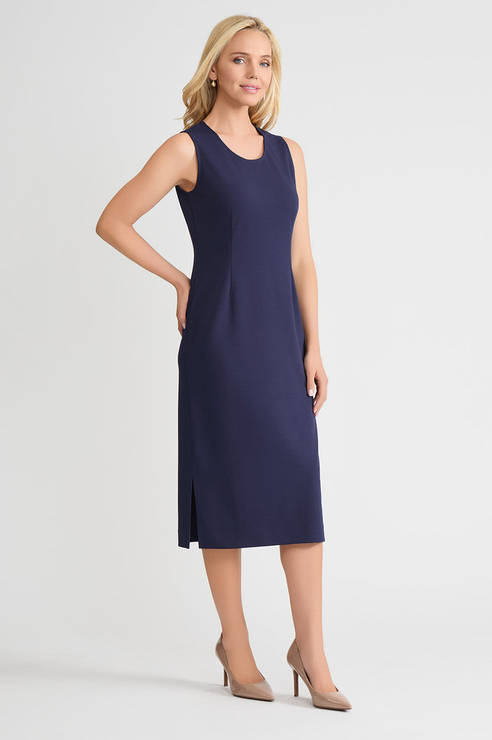 Plus Size Stretch Deco Crepe Sheath Midi Dress, Indigo, Indigo | Ming Wang