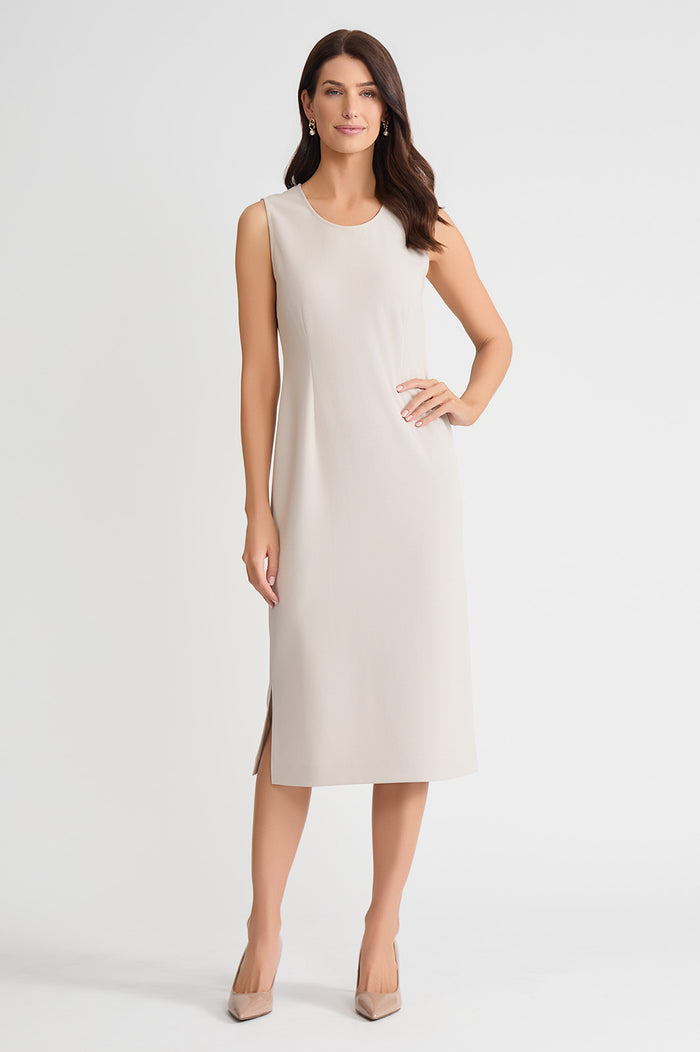 Plus Size Stretch Deco Crepe Sheath Midi Dress, Limestone, Limestone | Ming Wang