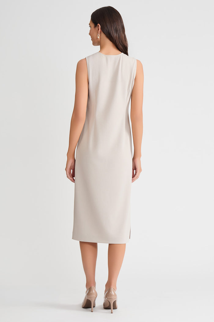 Plus Size Stretch Deco Crepe Sheath Midi Dress, Limestone, Limestone | Ming Wang