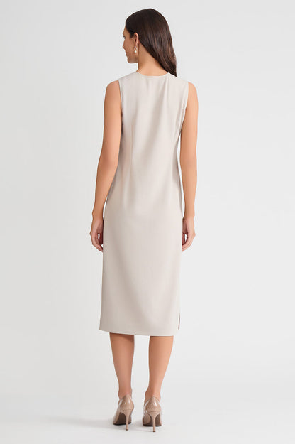 Plus Size Stretch Deco Crepe Sheath Midi Dress, Limestone, Limestone | Ming Wang