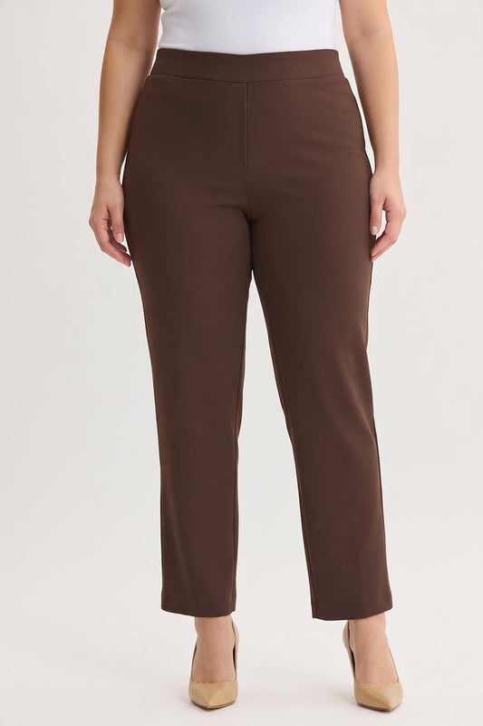 Plus Size Stretch Deco Crepe Straight-Leg Pants, Dark Umber, Dark Umber | Ming Wang