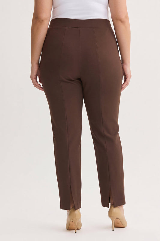 Plus Size Stretch Deco Crepe Straight-Leg Pants, Dark Umber, Dark Umber | Ming Wang
