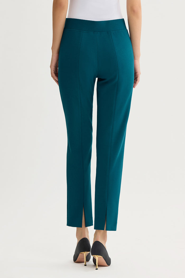 Plus Size Stretch Deco Crepe Straight-Leg Pants, Deep Teal, Deep Teal | Ming Wang