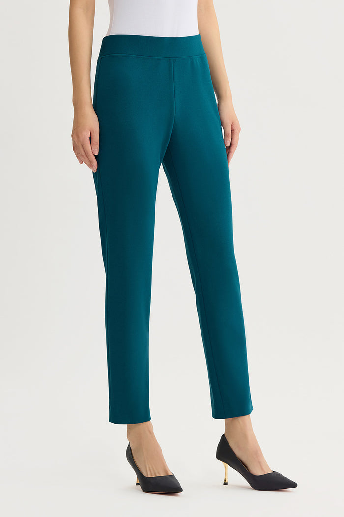 Plus Size Stretch Deco Crepe Straight-Leg Pants, Deep Teal, Deep Teal | Ming Wang