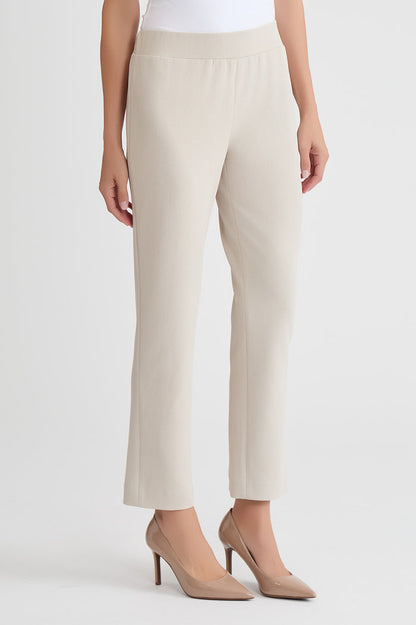 Plus Size Stretch Deco Crepe Straight-Leg Pants, Limestone, Limestone | Ming Wang