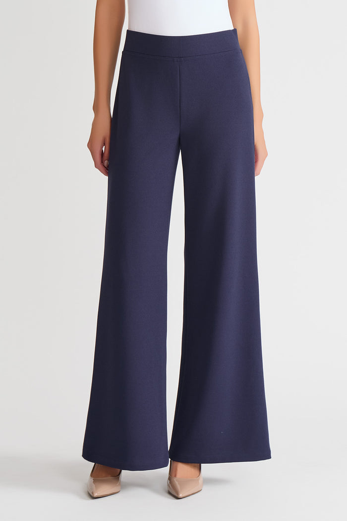 Plus Size Stretch Deco Crepe Wide-Leg Pants, Indigo, Indigo | Ming Wang