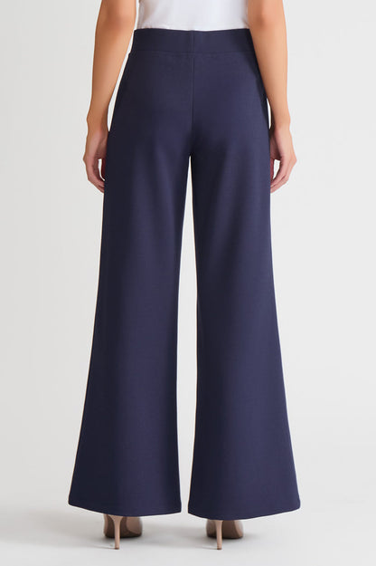 Plus Size Stretch Deco Crepe Wide-Leg Pants, Indigo, Indigo | Ming Wang