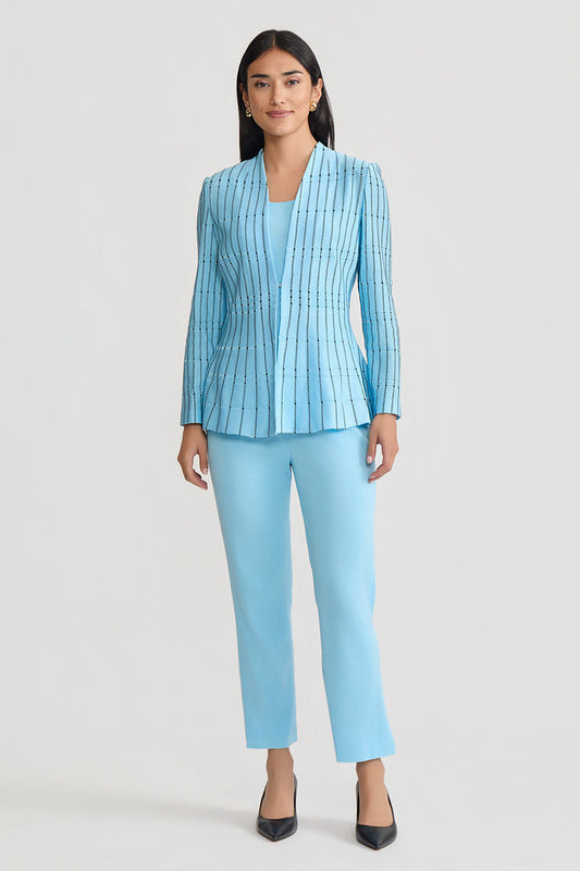 Plus Size Tailored Dotted Stripe Peplum Knit Jacket, Serene/Black | Ming Wang