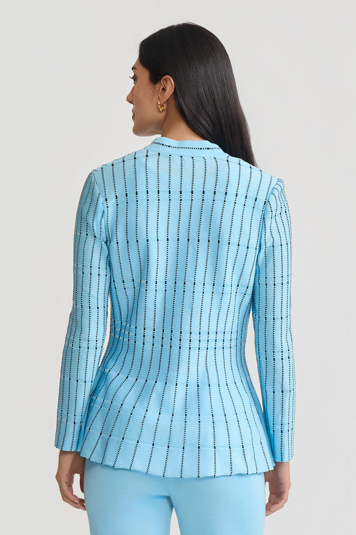 Plus Size Tailored Dotted Stripe Peplum Knit Jacket, Serene/Black | Ming Wang