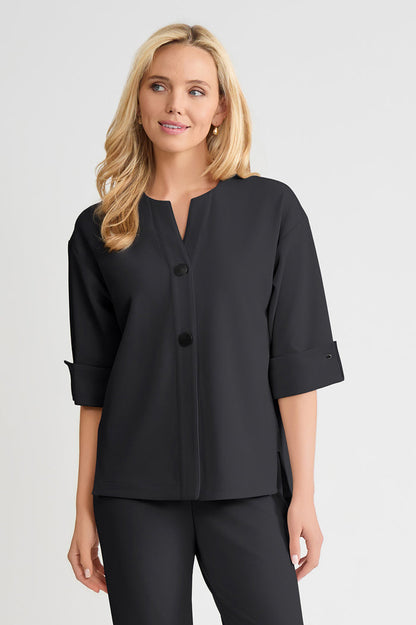 Plus Size Heritage Tonal Stretch Deco Crepe Jacket, Black, Black | Ming Wang