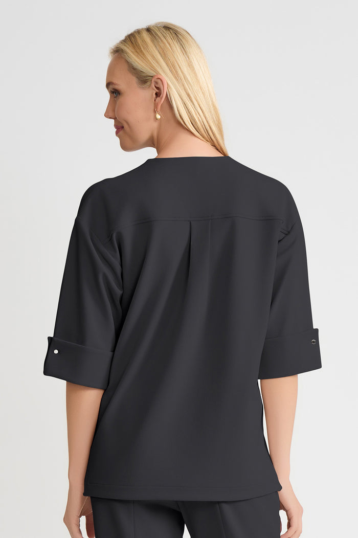 Plus Size Heritage Tonal Stretch Deco Crepe Jacket, Black, Black | Ming Wang