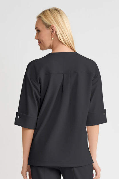 Plus Size Heritage Tonal Stretch Deco Crepe Jacket, Black, Black | Ming Wang