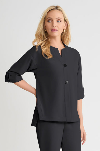 Plus Size Heritage Tonal Stretch Deco Crepe Jacket, Black, Black | Ming Wang