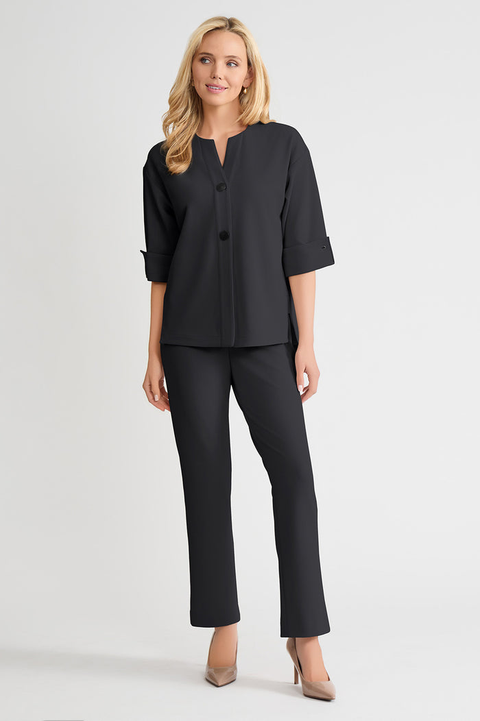 Plus Size Heritage Tonal Stretch Deco Crepe Jacket, Black, Black | Ming Wang