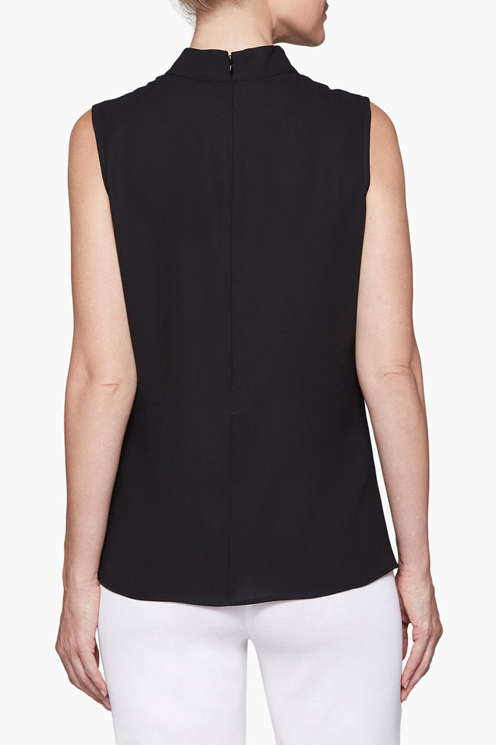 Plus Size Twist-Neck Crepe de Chine Blouse, Black | Ming Wang