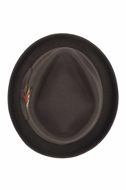 Pork Pie Brown Hat 100% Wool Felt Diamond Shape Crown - DC-310