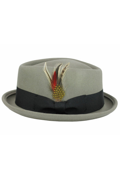 Pork Pie Grey Hat 100% Wool Felt Diamond Shape Crown