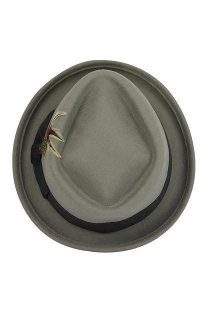 Pork Pie Grey Hat 100% Wool Felt Diamond Shape Crown