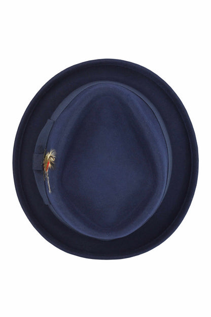Pork Pie Navy Hat 100% Wool Felt Diamond Shape Crown