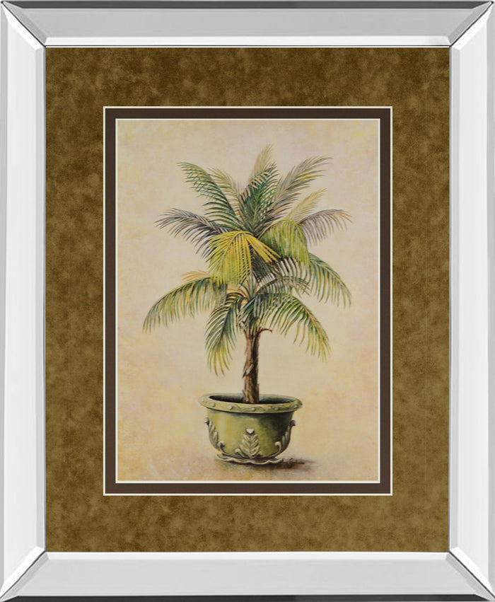 Potted Palm I - Mirror Framed Print Wall Art - Light Brown