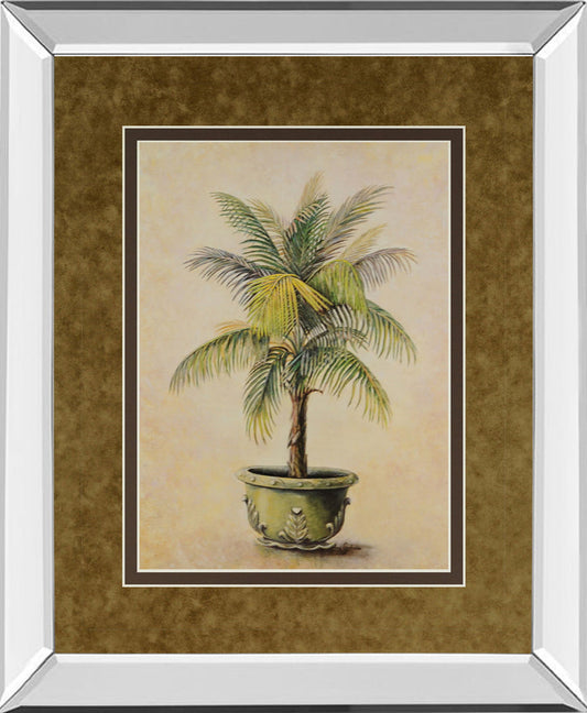 Potted Palm I - Mirror Framed Print Wall Art - Light Brown
