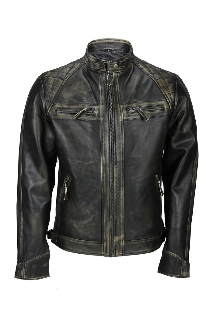 QUILTED BIKER LEATHER JACKET