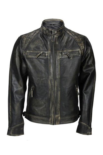 QUILTED BIKER LEATHER JACKET
