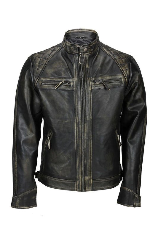 QUILTED BIKER LEATHER JACKET