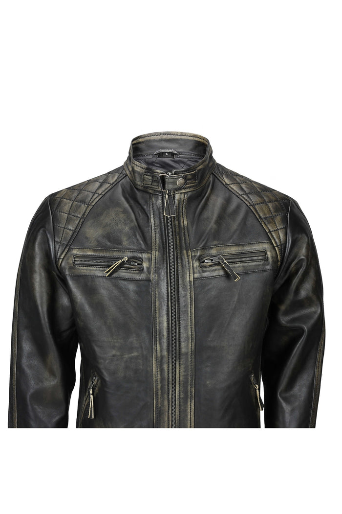 QUILTED BIKER LEATHER JACKET