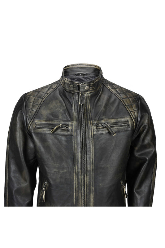 QUILTED BIKER LEATHER JACKET