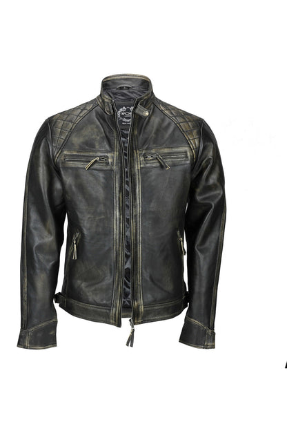 QUILTED BIKER LEATHER JACKET