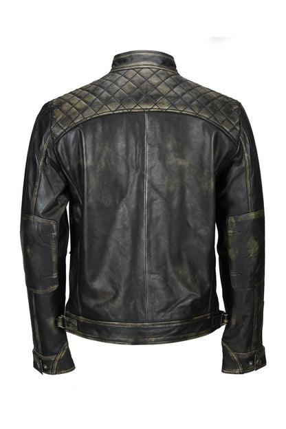 QUILTED BIKER LEATHER JACKET