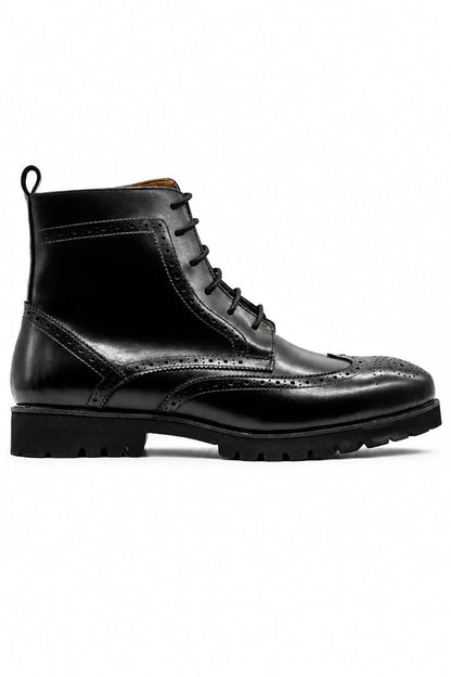 RAM Men's Black Real Leather Wingtip Brogue Ankle Boots