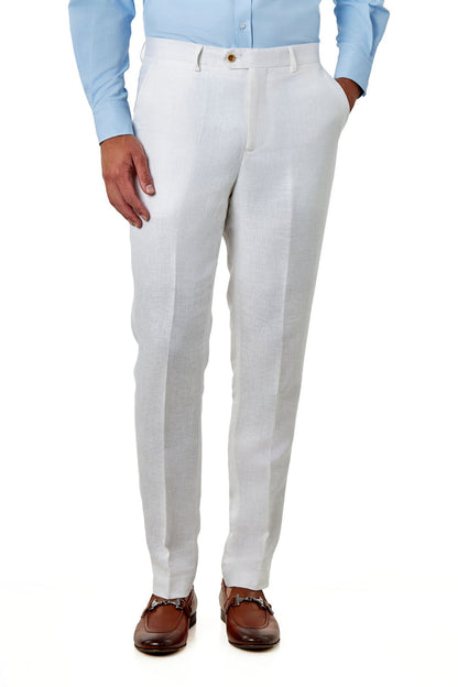 RAY - Herringbone Pure Linen Suit Trousers Tailored Fit – Off White