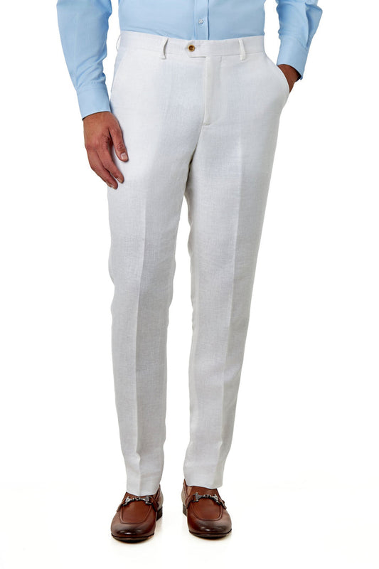 RAY - Herringbone Pure Linen Suit Trousers Tailored Fit – Off White