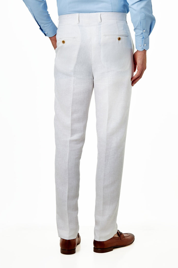 RAY - Herringbone Pure Linen Suit Trousers Tailored Fit – Off White