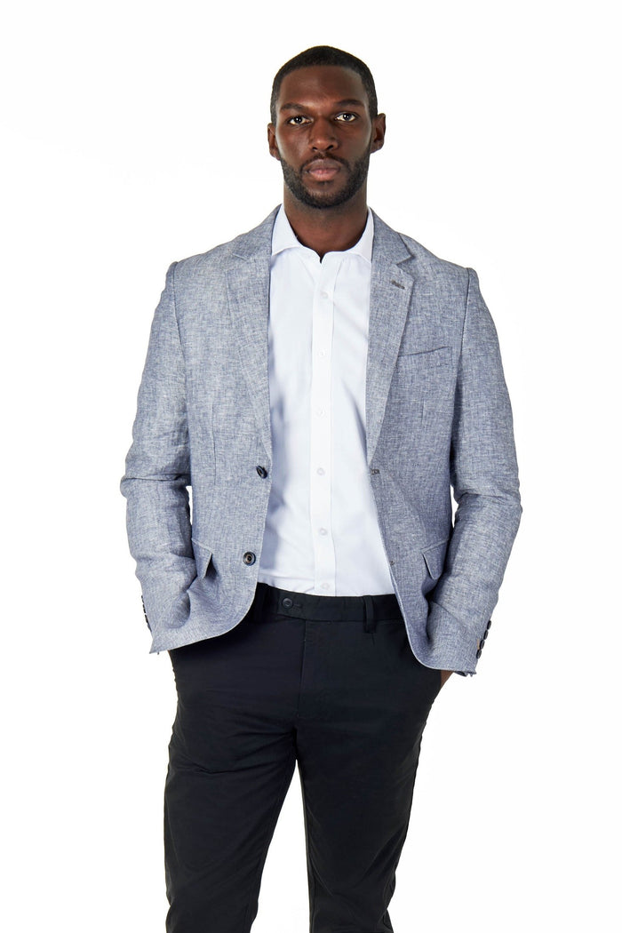 RAY - TAILORED FIT BLUE GREY HERRINGBONE LINEN SUIT JACKET