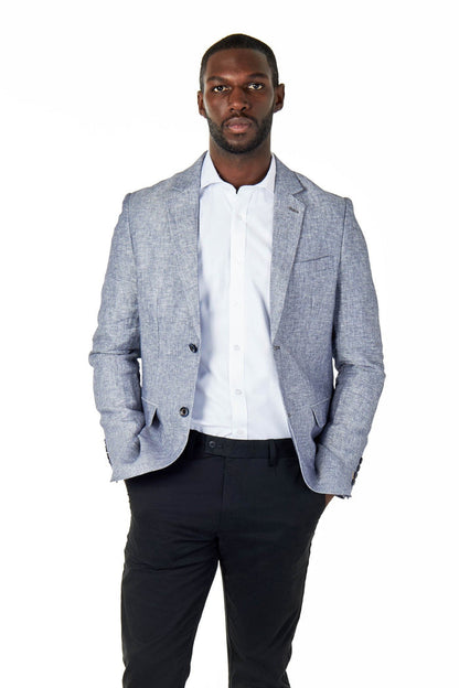 RAY - TAILORED FIT BLUE GREY HERRINGBONE LINEN SUIT JACKET