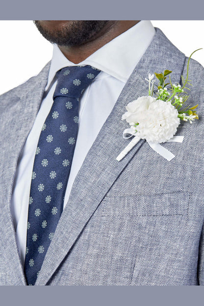 RAY - TAILORED FIT BLUE GREY HERRINGBONE LINEN SUIT JACKET