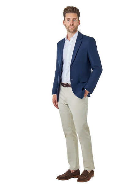 RAY - Tailored Fit Navy Herringbone Linen Suit Jacket