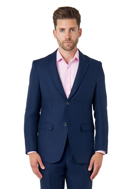 RAY - Tailored Fit Navy Herringbone Linen Suit Jacket