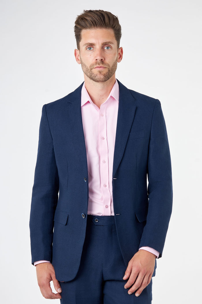 RAY – Navy Blue Pure Linen Tailored Fit Summer Suit